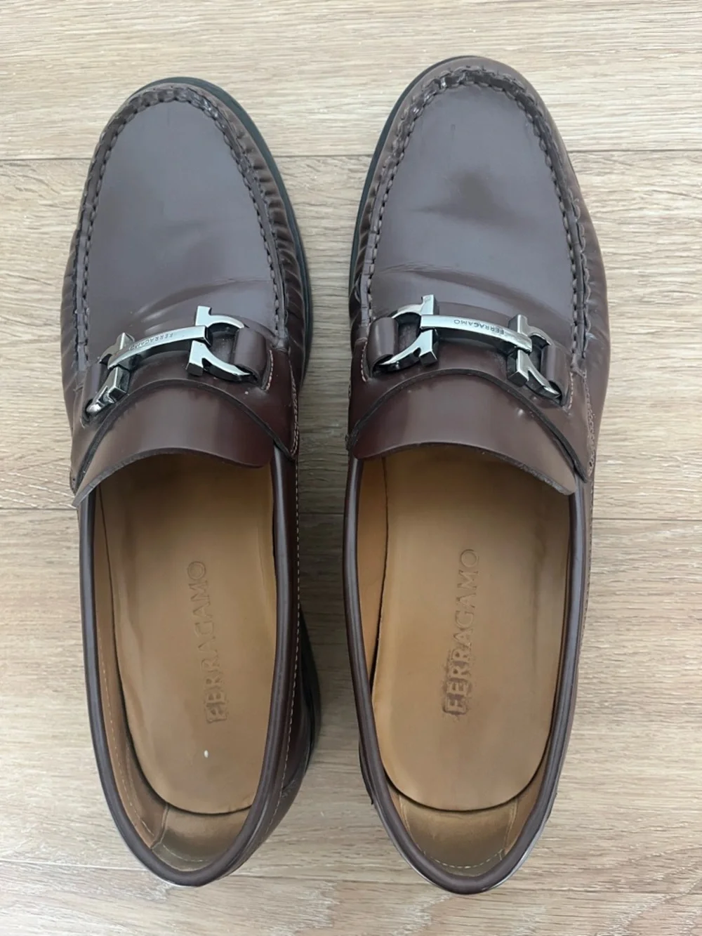 Salvatore Ferragamo Brown Gancini Bit Leather Loafers Mens 7.5 E (Wide)